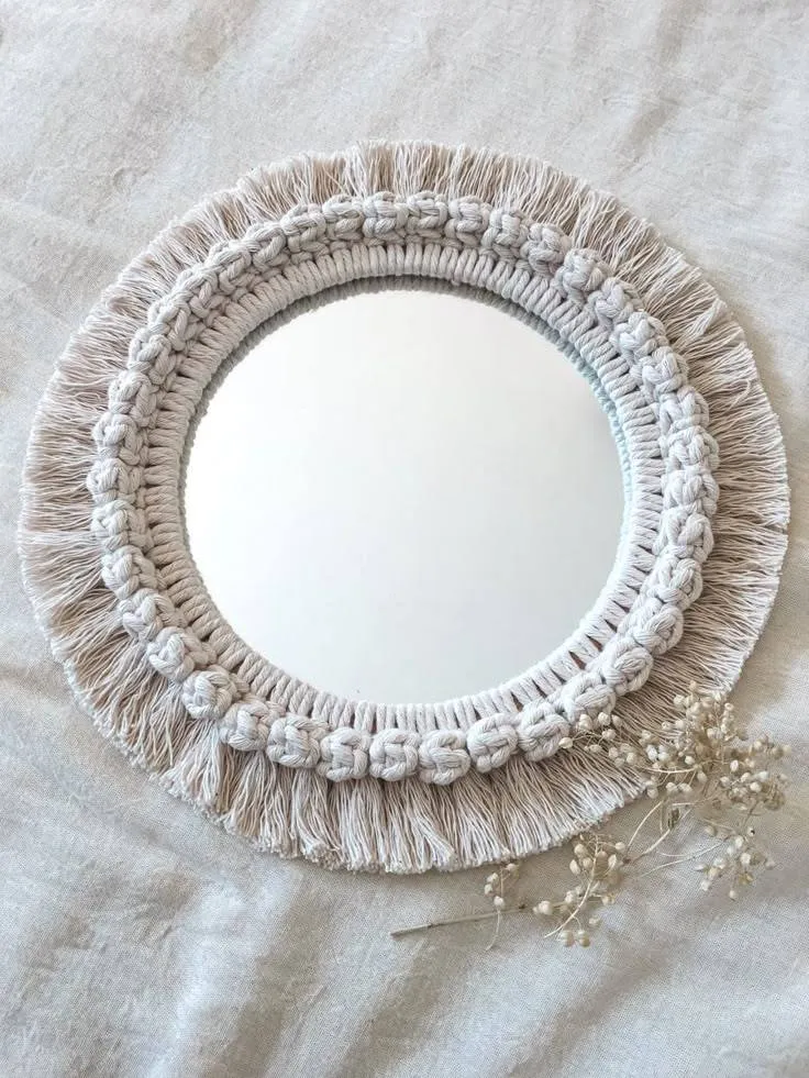 Macrame Round Mirror — Bobble Knot Fringe