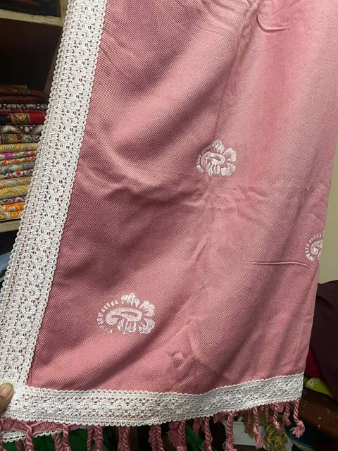 Kantha Patchwork-Border Shawl / Orna — Tasseled