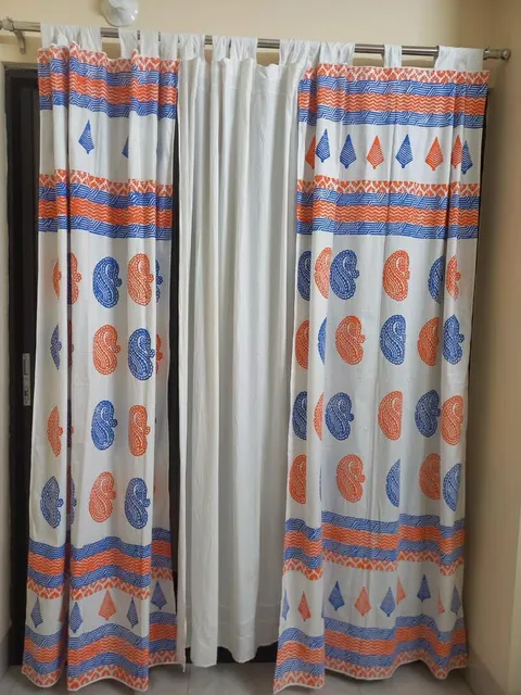 Block-Print Curtain — Paisley (Blue & Orange)
