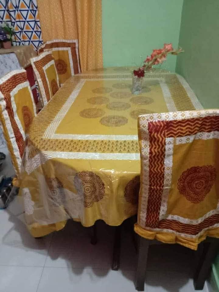 ব্লক প্রিন্ট টেবিল ক্লথ সেট — হলুদ (৬ চেয়ার) — সিলেট অঞ্চলের কারিগর পণ্য, হাতে তৈরি