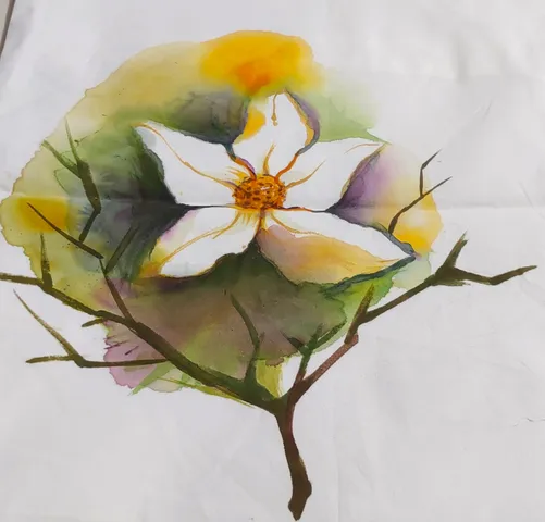 হ্যান্ড পেইন্ট কুশন কভার — সাদা ফুল ও ডাল