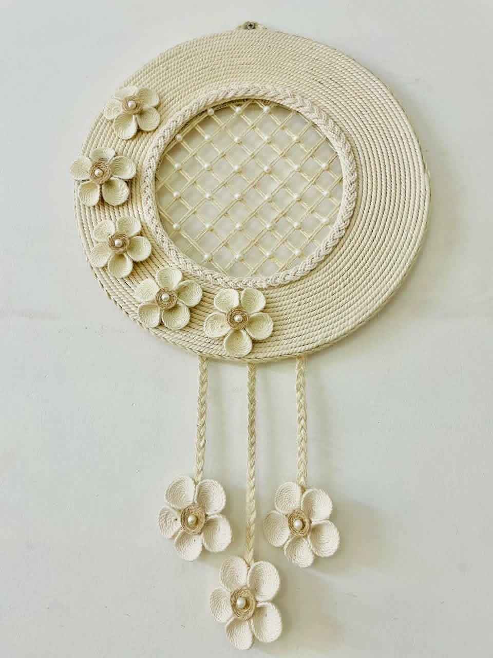 Jute Wall Hanging — Three-Tier with Mirror-Work & Bells